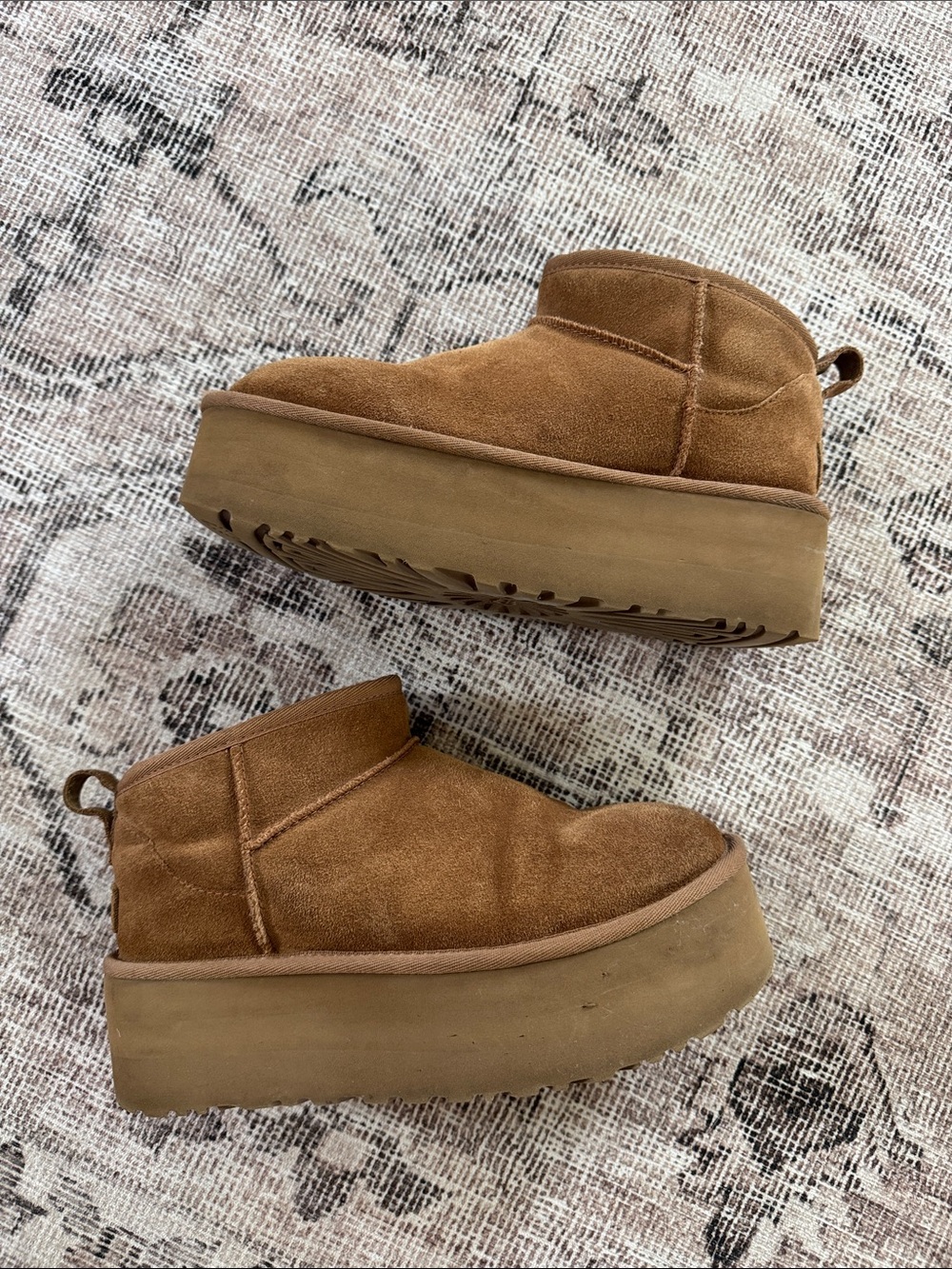 UGG Chestnut Suede Platform Ankle Booties